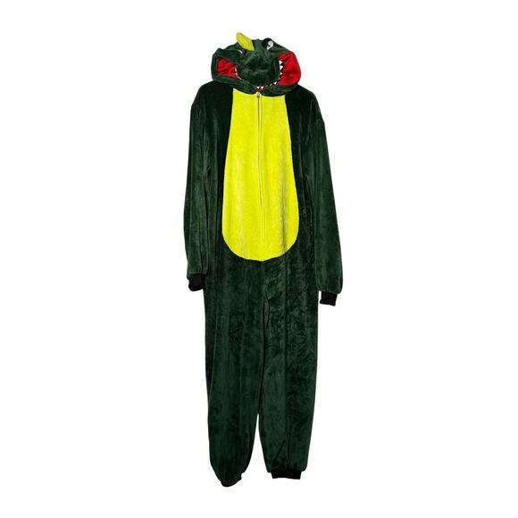 Dinosaur Costume Adult L/XL Green Onsie Hooded Halloween Cosplay T-Rex Pajama - Picture 1 of 4